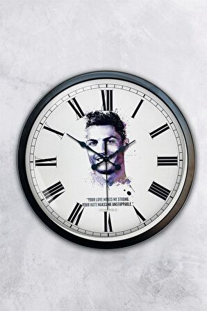 40 Cm Siyah Metal Cristiano Ronaldo Duvar Saati