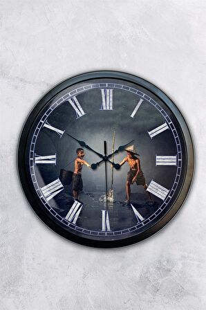 40 Cm Siyah Metal Çocuk Temalı Duvar Saati