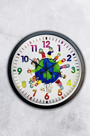 40 Cm Siyah Metal Çocuk Odası Duvar Saati