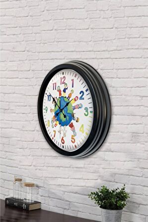 40 Cm Siyah Metal Çocuk Odası Duvar Saati