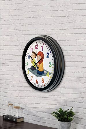 40 Cm Siyah Metal Çocuk Odası Duvar Saati