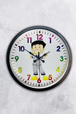 40 Cm Siyah Metal Çocuk Odası Duvar Saati
