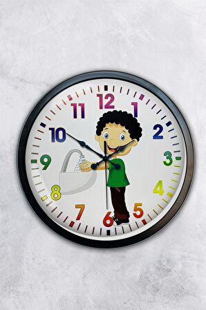 40 Cm Siyah Metal Çocuk Odası Duvar Saati