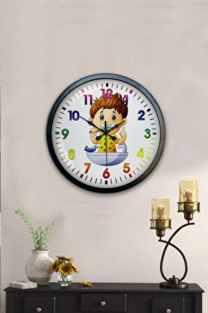 40 Cm Siyah Metal Çocuk Odası Duvar Saati