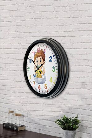 40 Cm Siyah Metal Çocuk Odası Duvar Saati