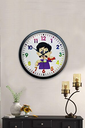 40 Cm Siyah Metal Çocuk Odası Duvar Saati