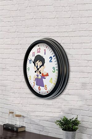 40 Cm Siyah Metal Çocuk Odası Duvar Saati