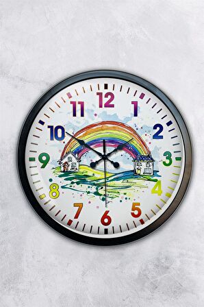40 Cm Siyah Metal Çocuk Gökkuşağı Duvar Saati