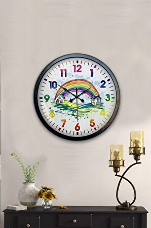 40 Cm Siyah Metal Çocuk Gökkuşağı Duvar Saati
