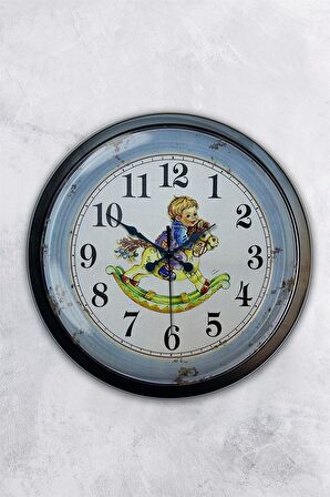 40 Cm Siyah Metal Çocuk Duvar Saati