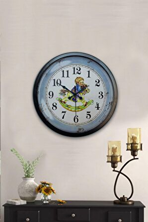 40 Cm Siyah Metal Çocuk Duvar Saati