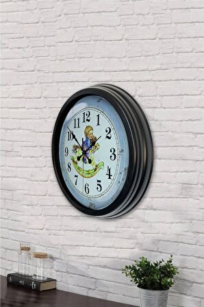 40 Cm Siyah Metal Çocuk Duvar Saati