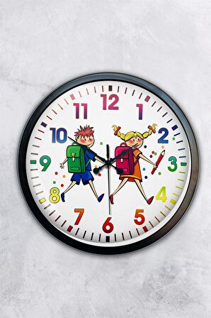 40 Cm Siyah Metal Çocuk Duvar Saati