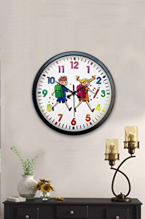 40 Cm Siyah Metal Çocuk Duvar Saati