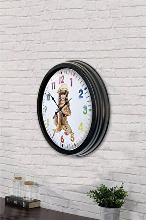 40 Cm Siyah Metal Çocuk Duvar Saati