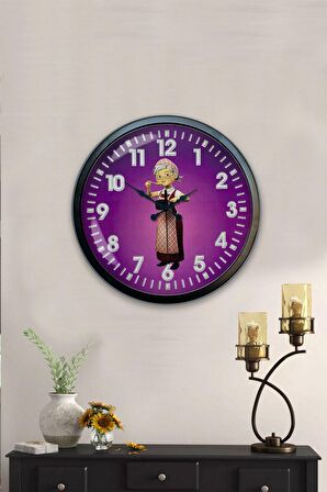 40 Cm Siyah Metal Çizgi Teyze Duvar Saati