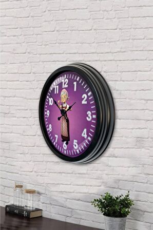 40 Cm Siyah Metal Çizgi Teyze Duvar Saati