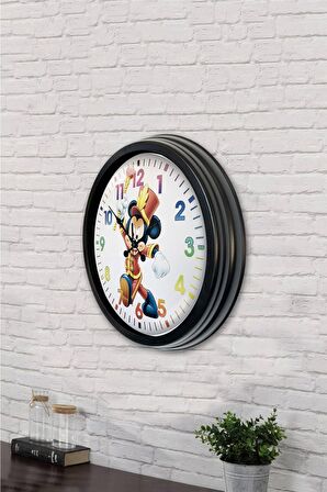 40 Cm Siyah Metal Çizgi Film Duvar Saati