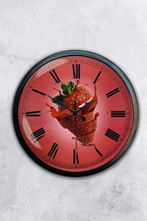 40 Cm Siyah Metal Çilekli Mutfak Duvar Saati