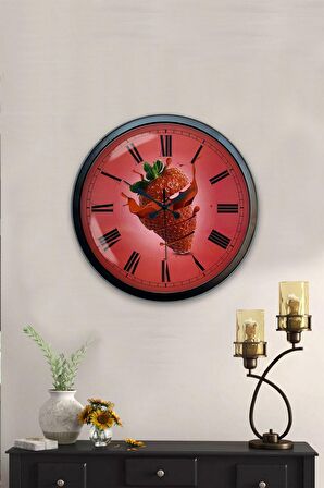 40 Cm Siyah Metal Çilekli Mutfak Duvar Saati