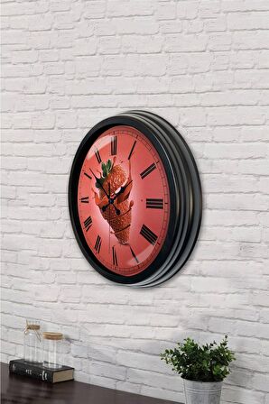 40 Cm Siyah Metal Çilekli Mutfak Duvar Saati