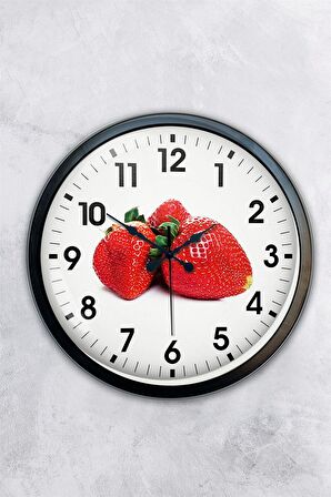 40 Cm Siyah Metal Çilek Duvar Saati