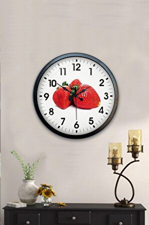 40 Cm Siyah Metal Çilek Duvar Saati