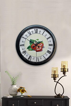 40 Cm Siyah Metal Çilek Duvar Saati
