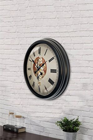 40 Cm Siyah Metal Çiçekli Duvar Saati