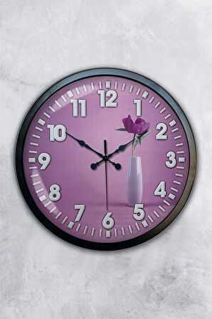40 Cm Siyah Metal Çiçek Duvar Saati
