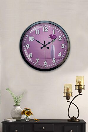 40 Cm Siyah Metal Çiçek Duvar Saati