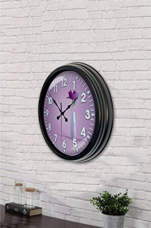40 Cm Siyah Metal Çiçek Duvar Saati