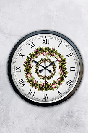 40 Cm Siyah Metal Çiçek Duvar Saati