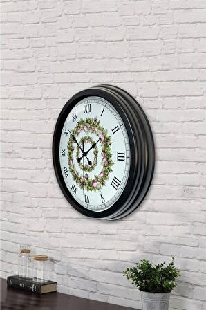 40 Cm Siyah Metal Çiçek Duvar Saati