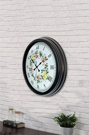 40 Cm Siyah Metal Çiçek Duvar Saati