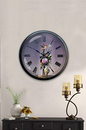 40 Cm Siyah Metal Çiçek Duvar Saati