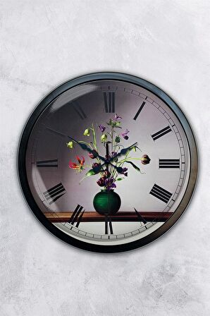 40 Cm Siyah Metal Çiçek Duvar Saati