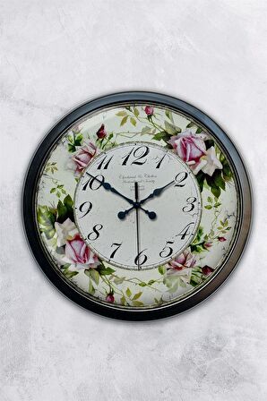 40 Cm Siyah Metal Çiçek Duvar Saati