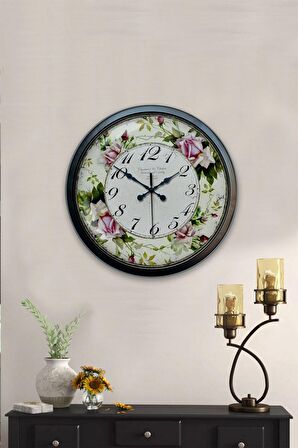 40 Cm Siyah Metal Çiçek Duvar Saati