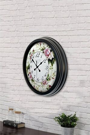 40 Cm Siyah Metal Çiçek Duvar Saati