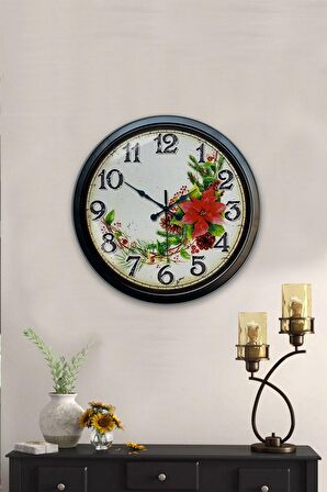 40 Cm Siyah Metal Çiçek Duvar Saati