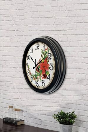 40 Cm Siyah Metal Çiçek Duvar Saati