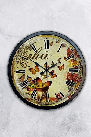 40 Cm Siyah Metal Cha Duvar Saati