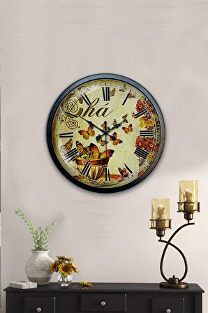 40 Cm Siyah Metal Cha Duvar Saati