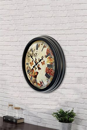 40 Cm Siyah Metal Cha Duvar Saati