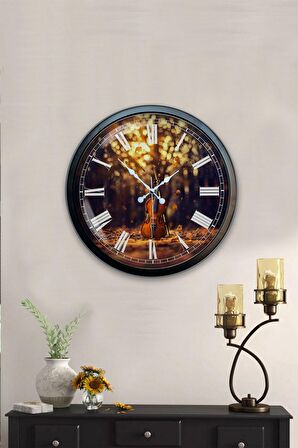 40 Cm Siyah Metal Çello Duvar Saati