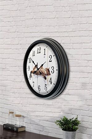 40 Cm Siyah Metal Cat Duvar Saati