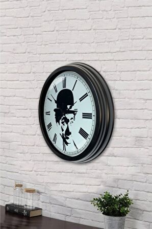 40 Cm Siyah Metal çarli Çaplin Duvar Saati