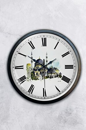 40 Cm Siyah Metal Cami Temalı Duvar Saati