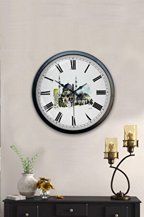 40 Cm Siyah Metal Cami Temalı Duvar Saati